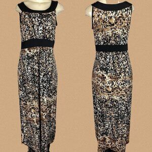 Susan Lawrence PL Brown Print Black Contrast Crew Neckline Sleeveless Maxi Dress